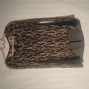 Bar Ill Long Sleeve Black & Cream Floral Lace Mesh Top, Size: M